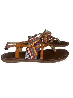 Mossimo Supply Co Leather Sandals Size 6 Brown Multicolor Woven Strap Boho